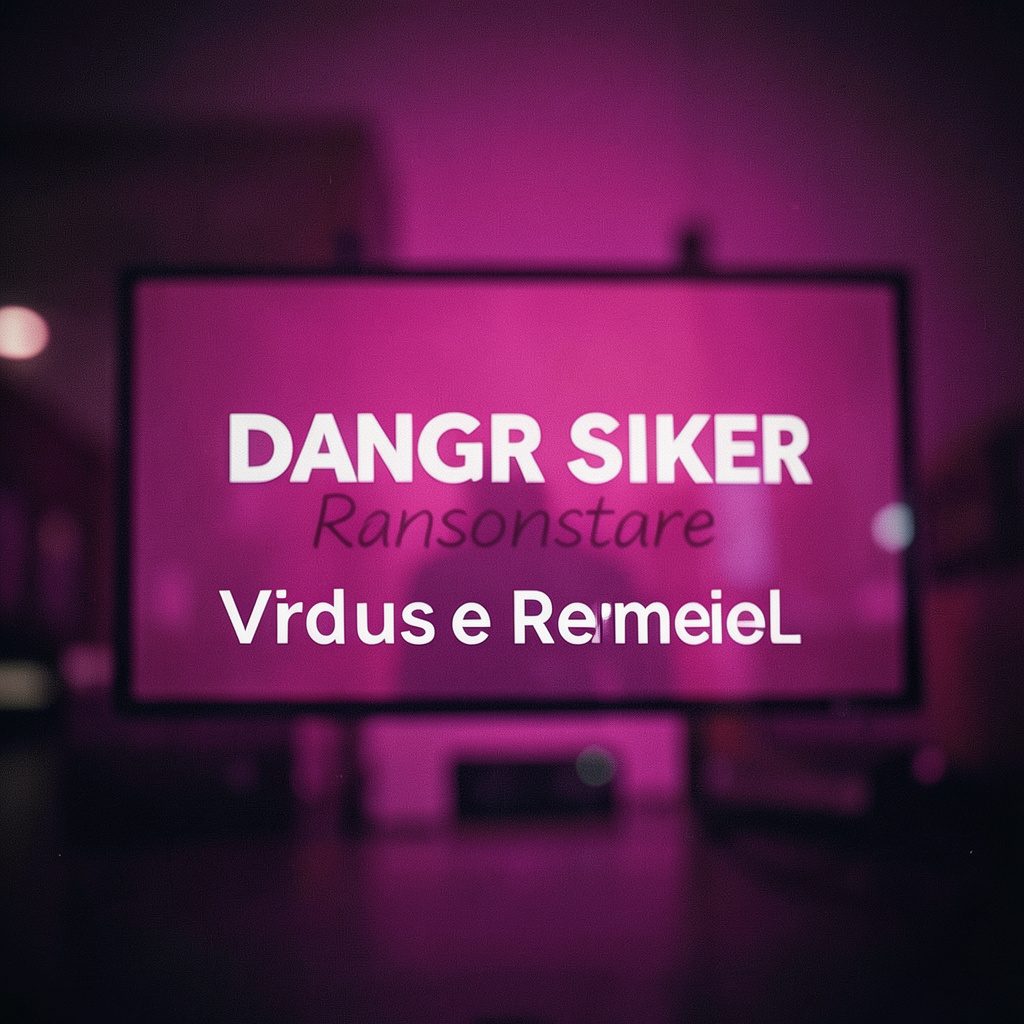 Dark digital security scene with glowing red warning symbols and abstract code patterns, tense and urgent mood