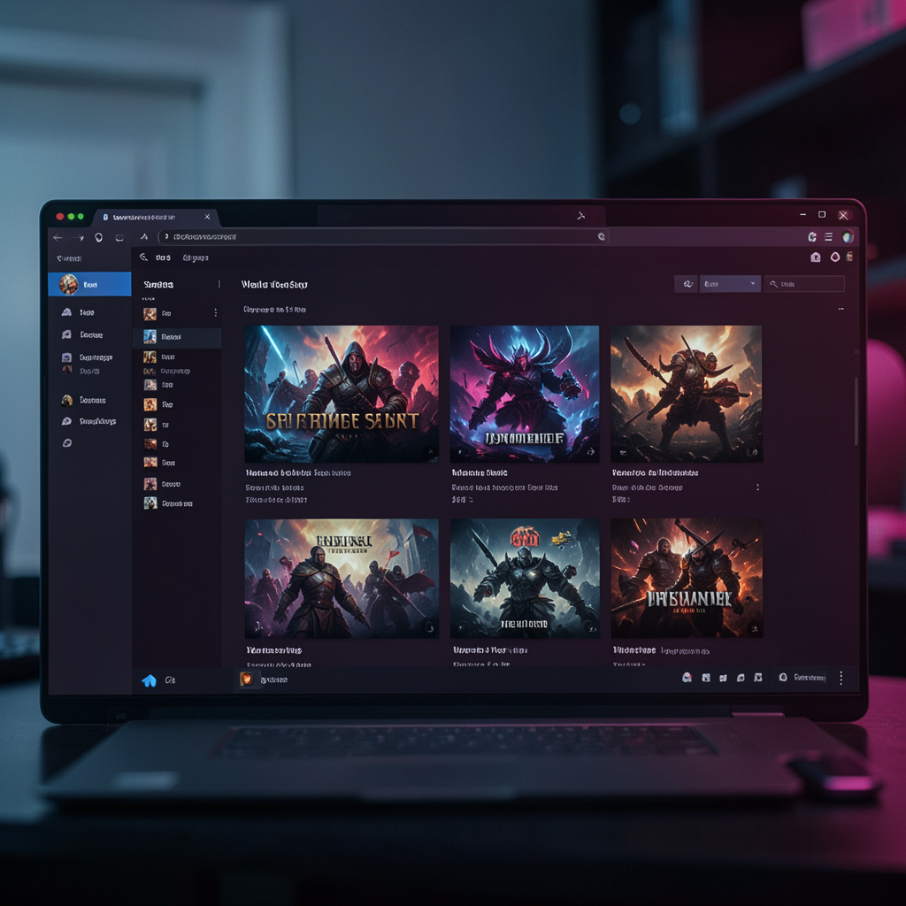 Steam client window on a desktop, dark interface with game library visible, blue-gray ambient lighting